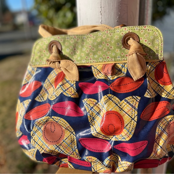 FOSSIL medium to large Multicolor Floral Canvas Satchel Tote Shoulder Bag. - Picture 5 of 6